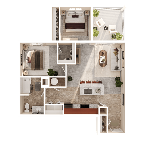Floor plan for 2 beds, 1 bath, 820 sqft
